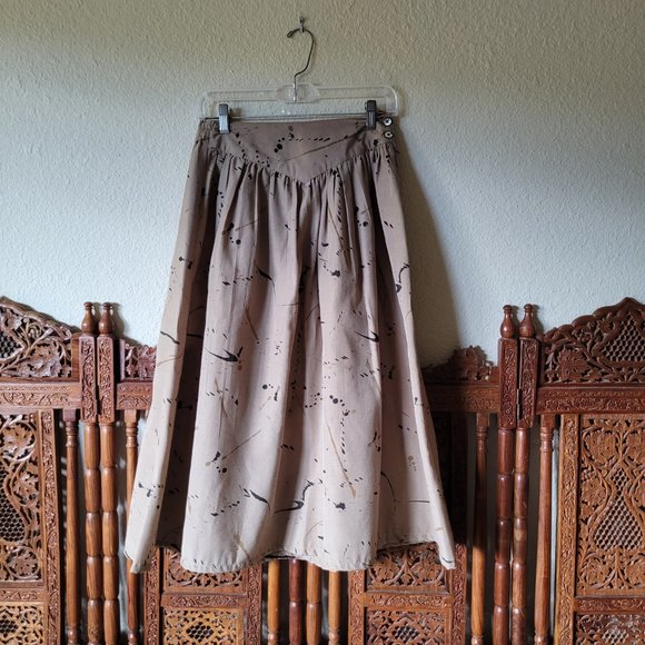 Vintage 80s Neutral Paint Splatter Shoulder Pad Skirt Set Suit Separates - Picture 5 of 16